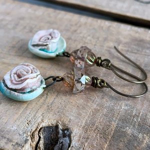 Handcrafted Ceramic Rose Earrings - Nature Inspired Jewellery Gift, One of a Kind