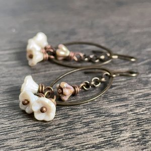 Handmade Czech Glass Cluster Earrings - Flower Jewellery, Bohemian Style Accessories
