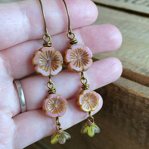 Spring Inspired Czech Glass Cascading Flower Earrings. Bohemian Floral Earrings