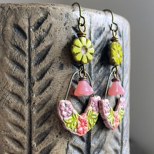 Colourful Floral Ceramic Earrings - Unique Bohemian Style Accessories