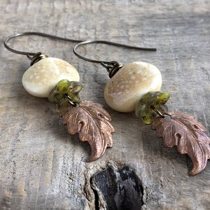 Copper Prairie Leaf Earrings. Rustic Leaf Earrings. Stacked Earrings. Ceramic Earrings