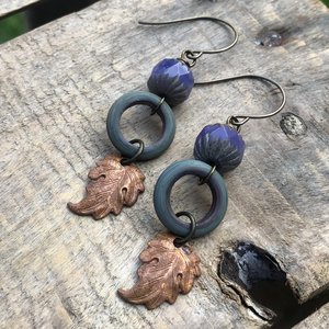 Rustic Copper Prairie Leaf Earrings - Woodland Jewellery for Nature Lovers