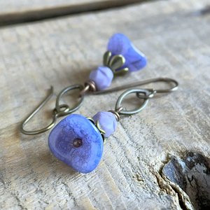 Elegant Purple Glass Flower Earrings - Handmade Nature-inspired Jewellery - Lightweight & Petite