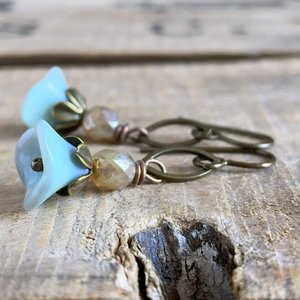 Petite Floral Czech Glass Earrings - Nature Inspired Jewellery - Dainty Lightweight Earrings - Pastel Flower Accessories