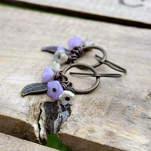 Floral Cluster Earrings. Lilac & Cream Czech Glass Flower Earrings. Blossom Earrings. Nature Inspired Jewellery