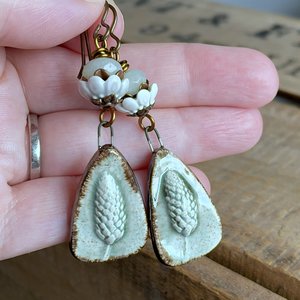 Rustic Sage Green Earrings. Unique Artisan Ceramic Earrings. Wild Grass Earrings. Nature Inspired Jewelry