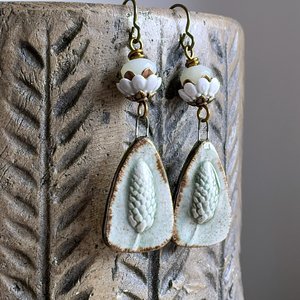 Rustic Sage Green Earrings. Unique Artisan Ceramic Earrings. Wild Grass Earrings. Nature Inspired Jewelry
