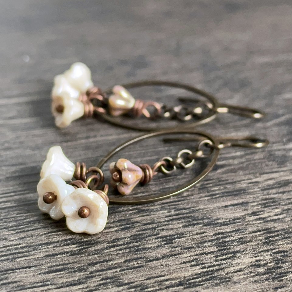 Handmade Czech Glass Cluster Earrings - Flower Jewellery, Bohemian Style Accessories
