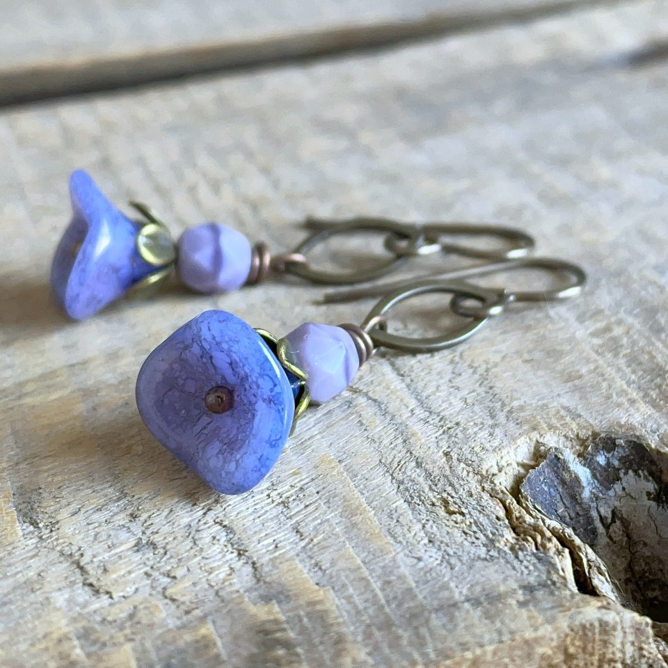 Elegant Purple Glass Flower Earrings - Handmade Nature-inspired Jewellery - Lightweight & Petite