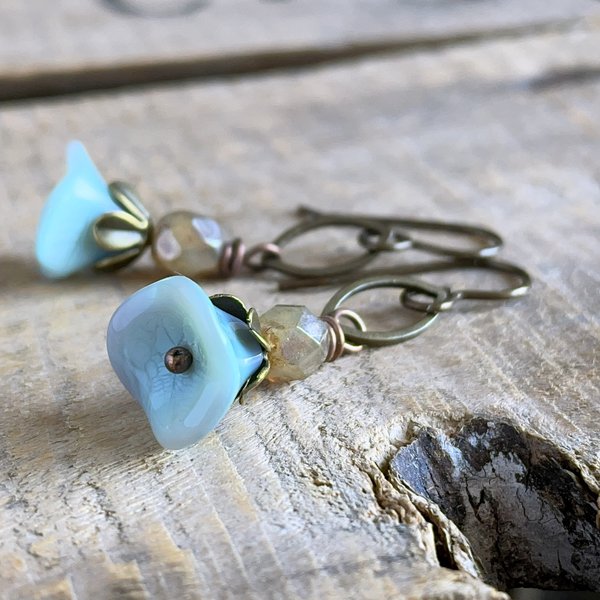 Petite Floral Czech Glass Earrings - Nature Inspired Jewellery - Dainty Lightweight Earrings - Pastel Flower Accessories
