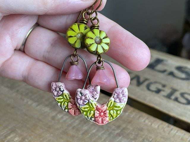 Colourful Floral Ceramic Earrings - Unique Bohemian Style Accessories